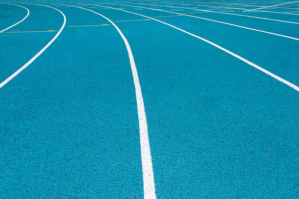 istock Corner of blue running track 462307467