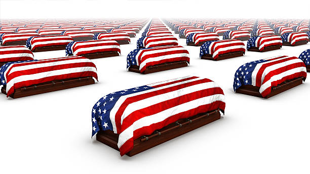 Diagonal high angle view of American coffins stock photo