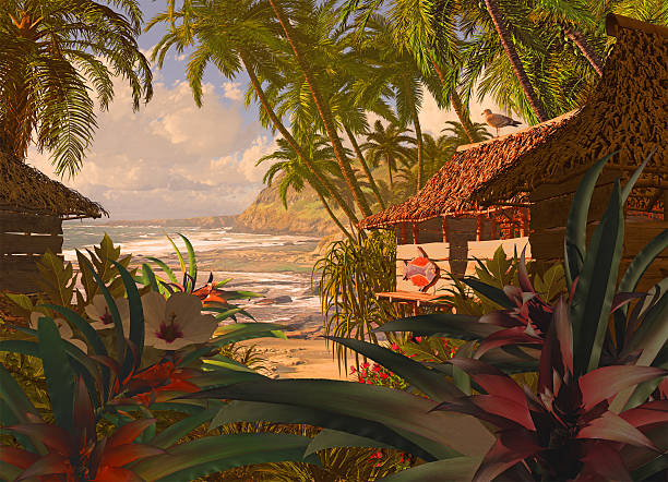 Polynesian Beach Hut stock photo