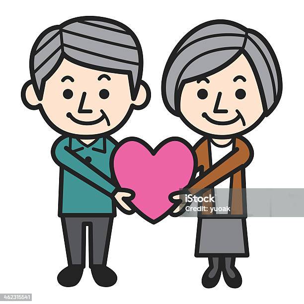 Illustration Of An Elderly Couple Holding A Pink Loveheart Stock Illustration - Download Image Now