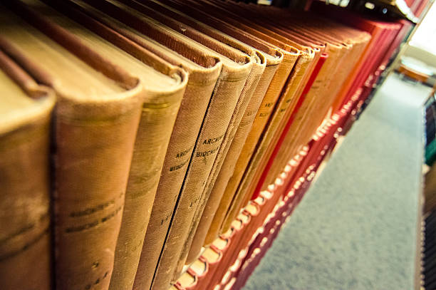 Colorful Leather bound books in a medical library
