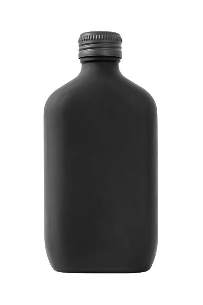 istock Frosted black glass bottle isolated on white background 462318349