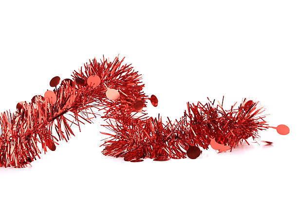 istock Christmas red tinsel with stars. 462322051