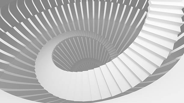 istock White spiral stairs in abstract round interior. 3d illustration 462331593