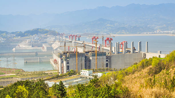 Three Gorges Dam on a Misty Day - China stock photo