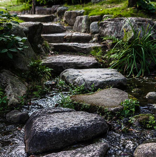 parcours de stone - japanese culture landscape landscaped ornamental garden photos et images de collection