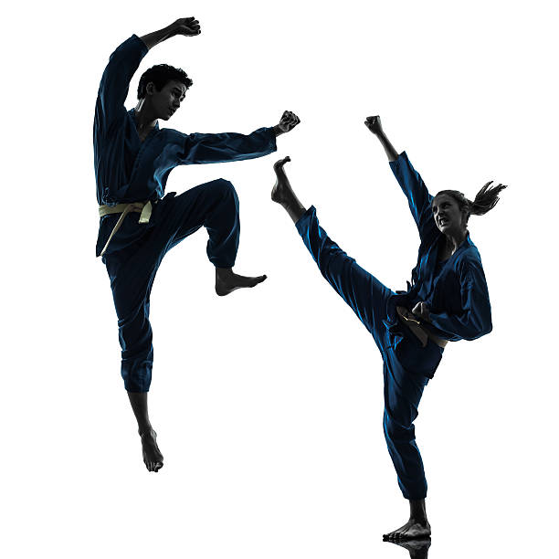 istock karate vietvodao martial arts man woman couple silhouette 462333607