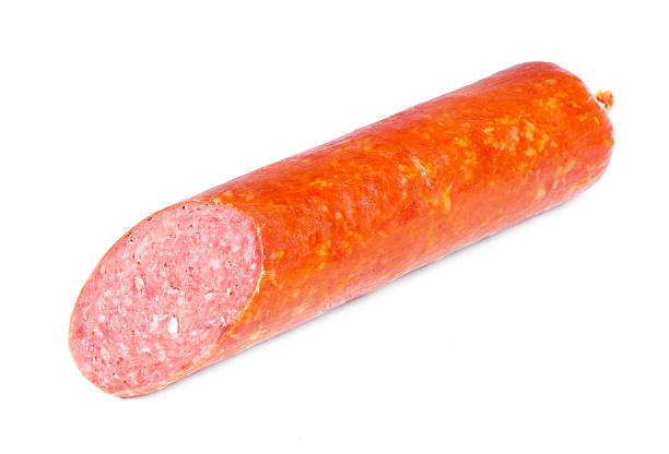 istock one salami sausage on white 462335679
