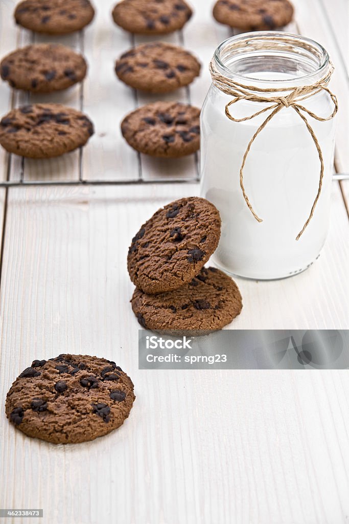 Chocolate Chip Cookies and milk Baked Stock Photo