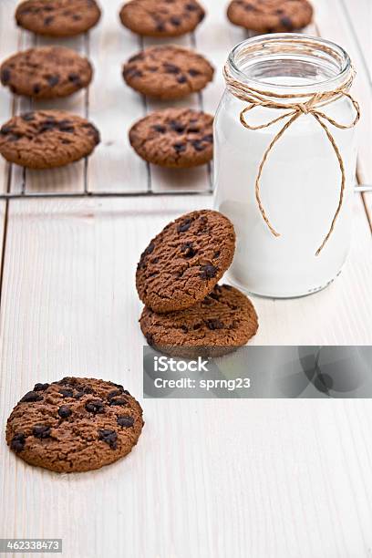 Chocolate Chip Cookies And Milk Stock Photo - Download Image Now - Baked, Baking, Breakfast