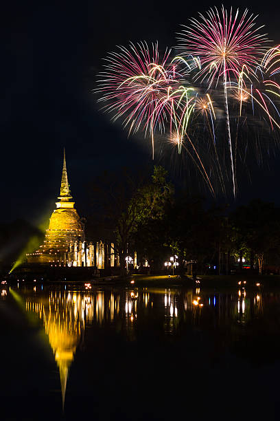 istock Firework with pagoda at  Sukothai Thailand 462341897
