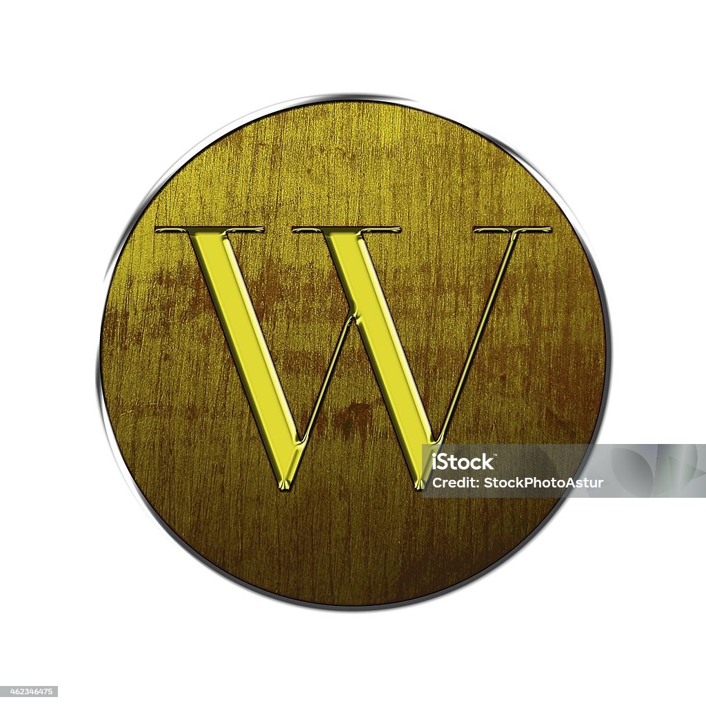 Letter W in wood and gold. Letter W in gold and wood on white background. Alphabet Stock Photo