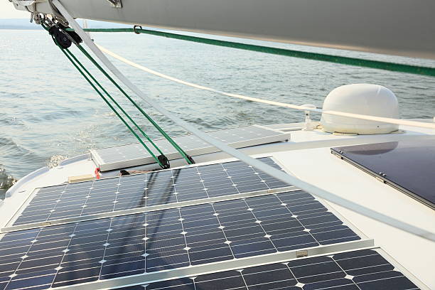 istock Solar Panels charging batteries aboard sail boat 462351751