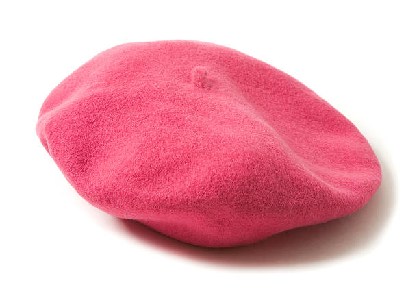 Pink felt female beret hat Pink felt female beret hat isolated on white background beret stock pictures, royalty-free photos & images