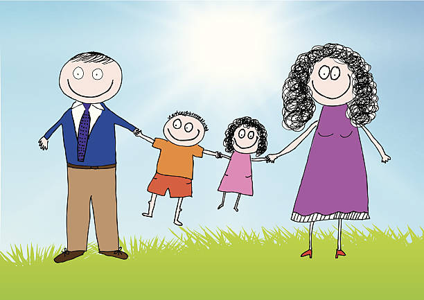 Happy family Illustration of family on the meadow smile jesus loves you drawing stock illustrations