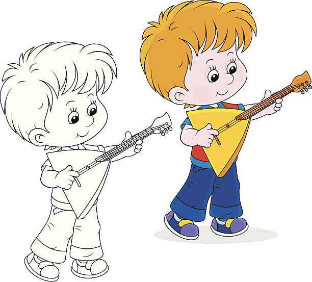 ilustrações, clipart, desenhos animados e ícones de little balalaika jogador - russian culture child learning little boys