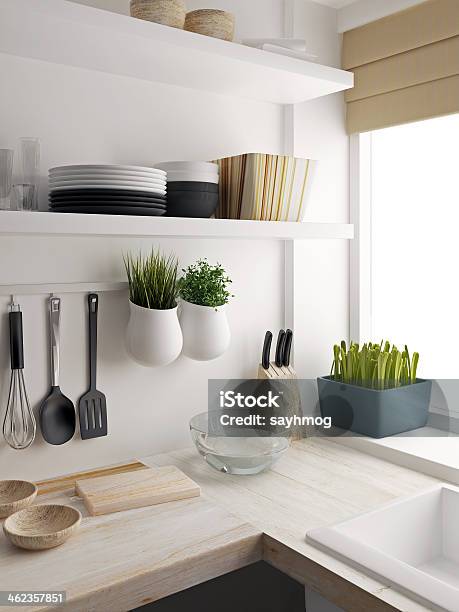 Closeup Of Kitchen Room Design Stock Photo - Download Image Now - Kitchen, Cooking, Shelf
