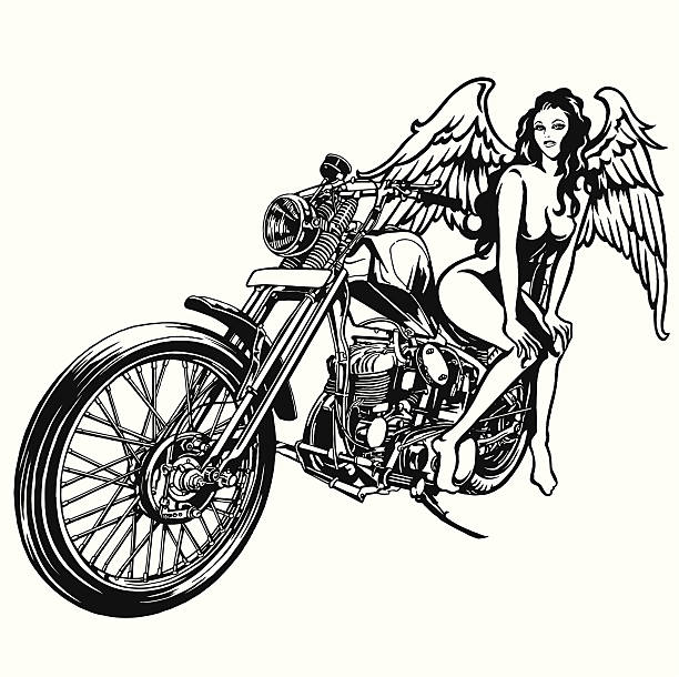 женщина и мотоциклов - motorcycle women tattoo sensuality stock illustrations