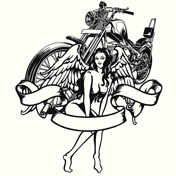 женщина и мотоциклов - motorcycle women tattoo sensuality stock illustrations