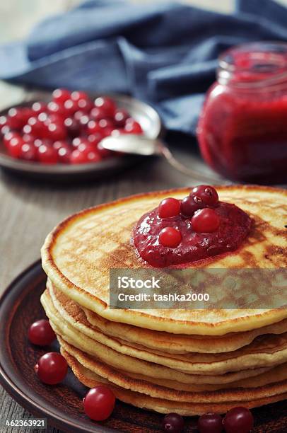 Pancakes With Cranberry Jam Stock Photo - Download Image Now - Baked Pastry Item, Berry Fruit, Breakfast