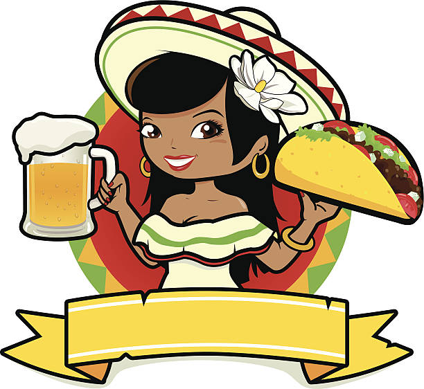 mexican kobieta trzyma zimnego piwa i tacos - single flower sensuality beauty beautiful stock illustrations