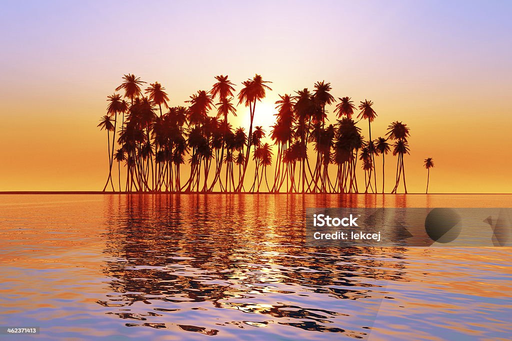 sun over coconut palms sun over coconut palms island on tranquil tropic sea Fiji Stock Photo