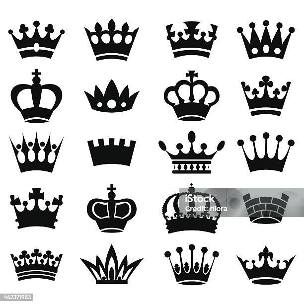 Crown Collection Vector Silhouette Stock Illustration - Download Image Now - Crown - Headwear, Queen Card, Icon Symbol