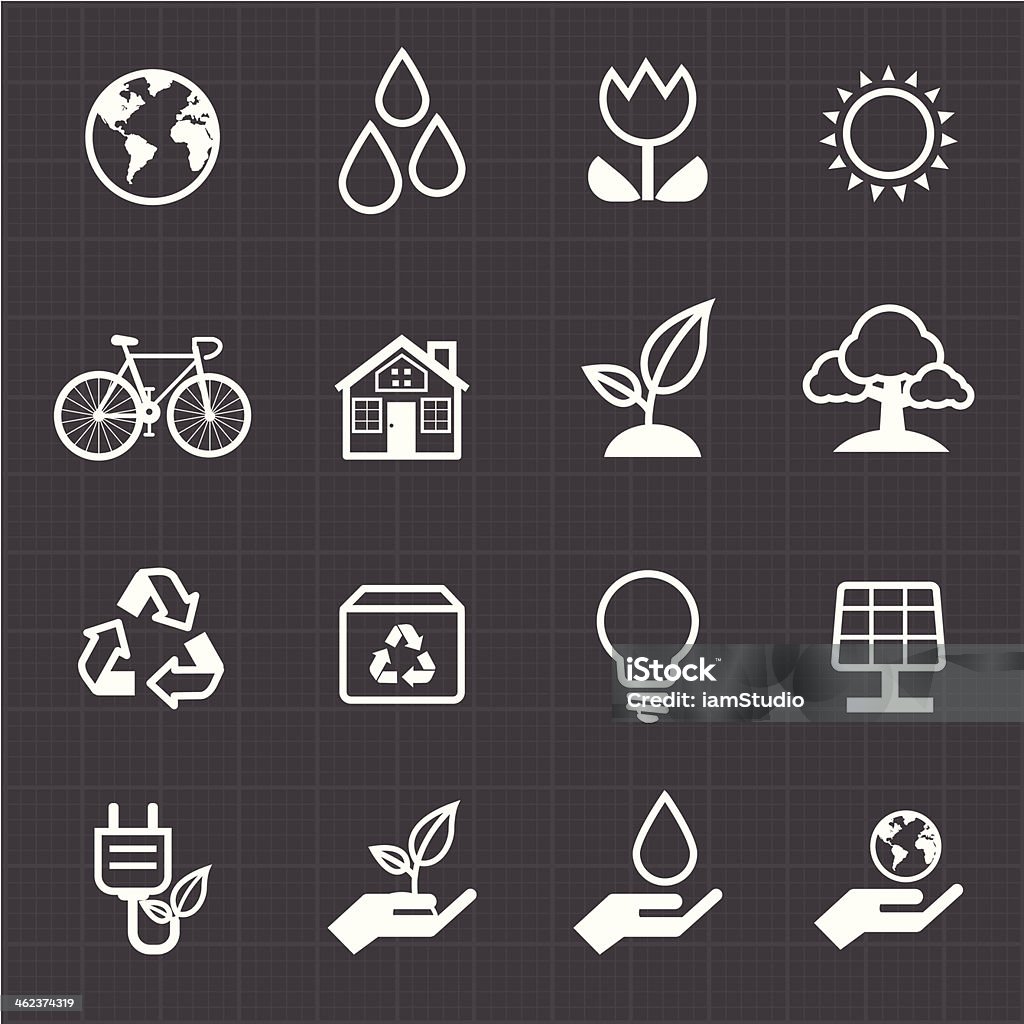 Zielona energia ikony i Czarne tło - Grafika wektorowa royalty-free (Bicykl)