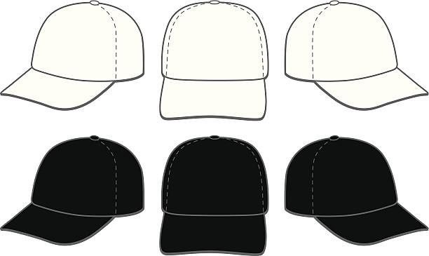 Baseball Caps vector illustration of six baseball caps. Three in white and three in black. Great for displaying logo and artwork layouts. baseball cap stock illustrations