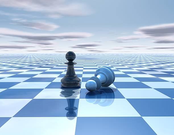 istock beautiful blue, reflective abstract background with chess pawns 462375471