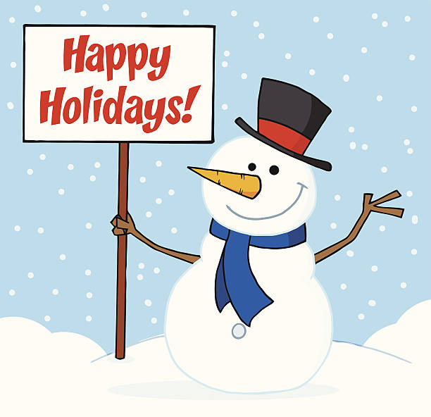 Happy Holidays With Snowman Holding A Sign Similar Illustrations: happy holidays pictures clip art pictures stock illustrations