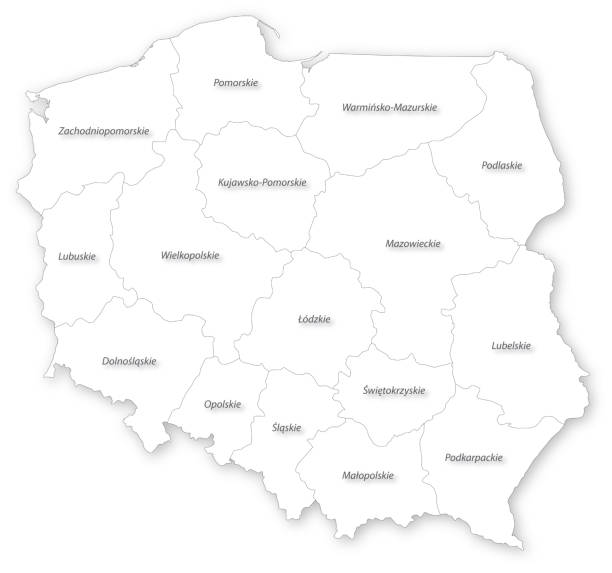 mapa da polónia com voivodeships. - malopolskie province imagens e fotografias de stock