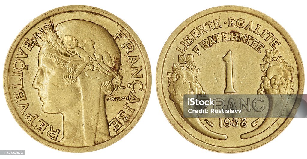 Una Moneta del franco isolato - Foto stock royalty-free di Affari