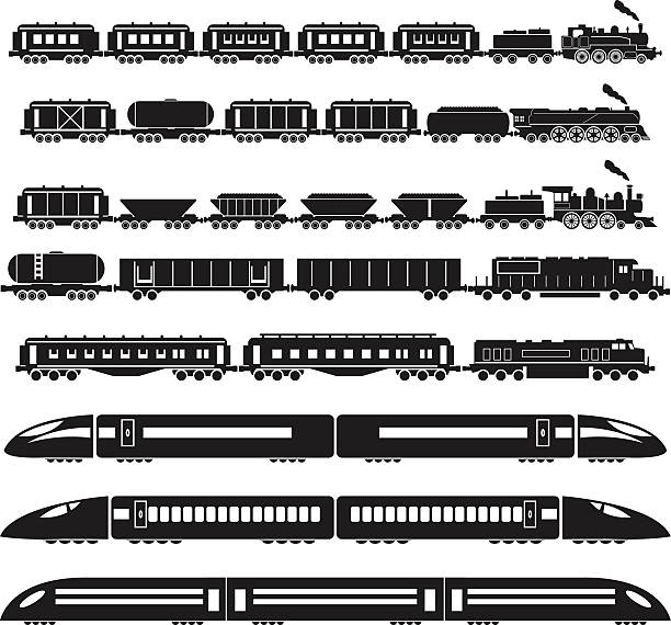 набор из поезда - train steam train vector silhouette stock illustrations