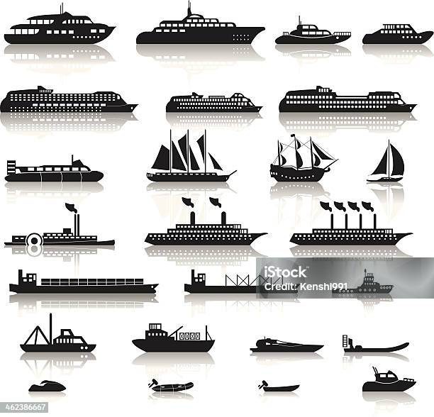 Набор Of Ships — стоковая векторная графика и другие изображения на тему Морское судно - Морское судно, Силуэт, Векторная графика