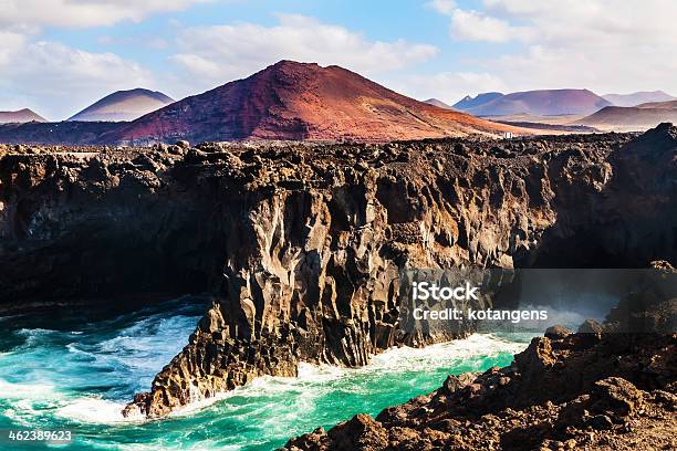 Los Hervideros Coastline In Lanzarote With Waves Stock Photo - Download Image Now - Arid Climate, Atlantic Islands, Beach