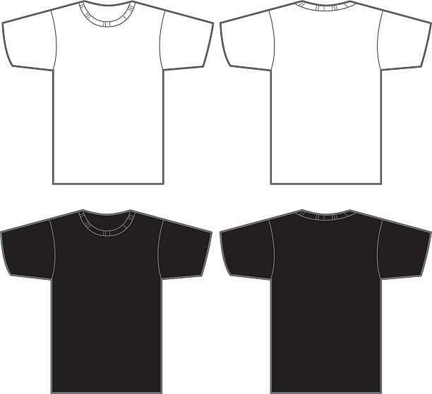 Two white and two black t-shirts Vector illustration of white t-shirt front and back and a black t-shirt front and back. Great template for a logo or artwork. blank t shirt stock illustrations