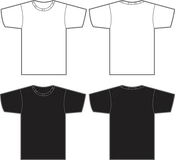 Vector illustration of Two white and two black t-shirts