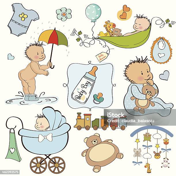 New Baby Boy Elements Set Isolated On White Background Stock Illustration - Download Image Now