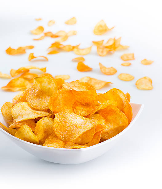 istock Bowl of potato chips on white background 462396285