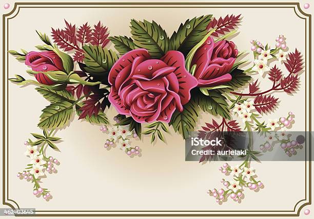Roses Ornament On Vintage Frame Stock Illustration - Download Image Now - Beauty, Beauty In Nature, Blossom