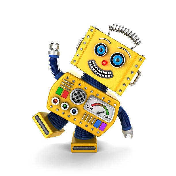 istock Yellow vintage toy robot goofing around 462412737