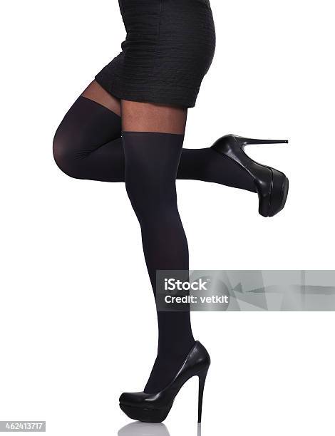 Beautiful Female Legs in Classic Black Shoes and Skin Color Tights,  Isolated on White, Side View Stock Photo - Image of slim, female: 124993138