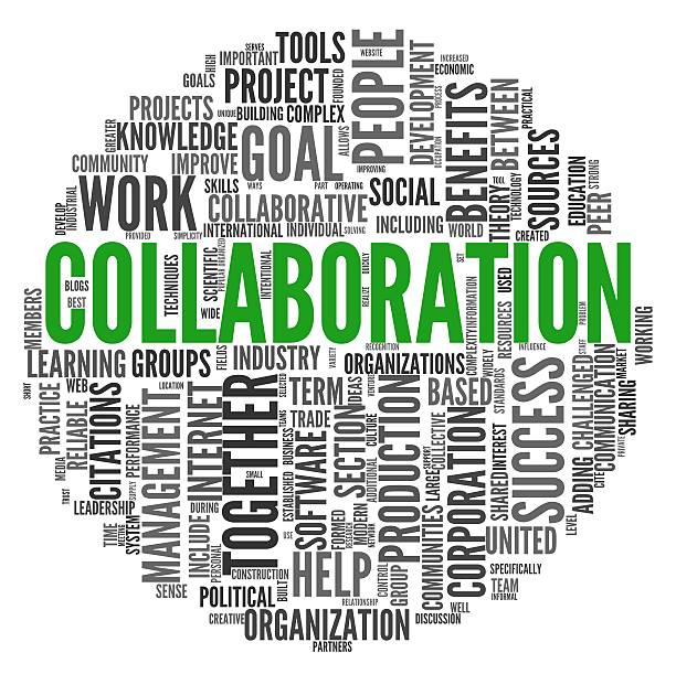 Collaboration concept in word tag cloud stock photo