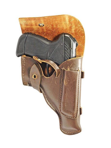 istock Black pistol in holster.Isolated. 462415975