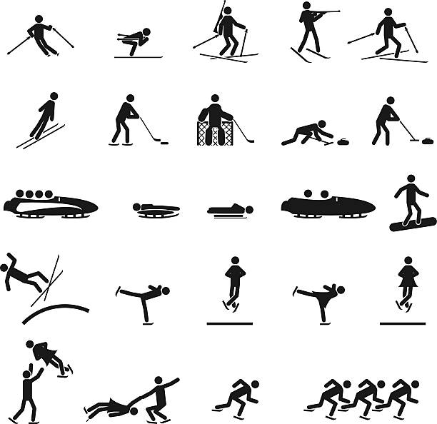 illustrazioni stock, clip art, cartoni animati e icone di tendenza di set di icone di sport invernali - sport winter speed skating speed