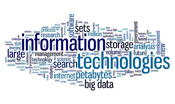 Information technologies text in blue in a cloud stock photo