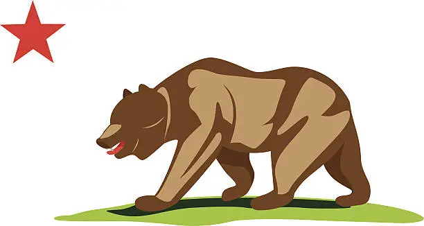 Vector illustration of California flag with bear and red star
