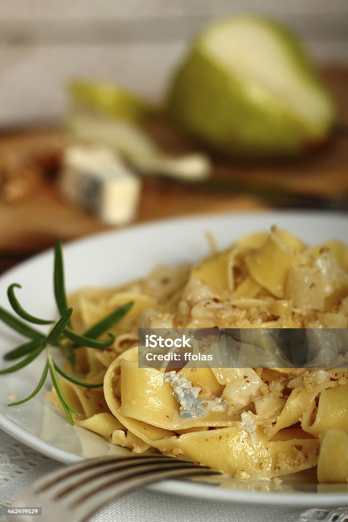Pasta (Fettuccine) Pappardelle al Gorgonzola - Lizenzfrei Bandnudel Stock-Foto