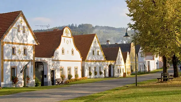 Rustic houses on the small village of Holasovice, South Bohemia, Czech Republic.